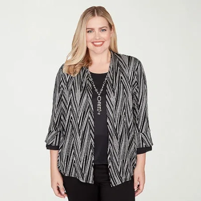 Alfred Dunner Barcelona Womens Round Neck 3/4 Sleeve T-shirt In Black