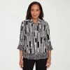 Alfred Dunner Business As Usual Womens 3/4 Sleeve Button-down Shirt In Black
