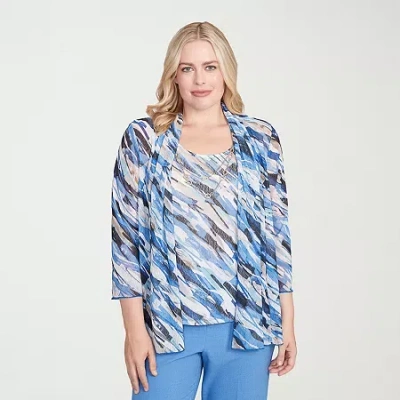 Alfred Dunner Business As Usual Womens 3/4 Sleeve Layered Top In Blue