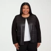 Alfred Dunner Business As Usual Womens Plus Faux Leather Lightweight Bomber Jacket In Black