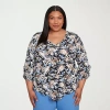 Alfred Dunner Plus Size As Usual Tie Sleeve Brushstroke Floral Knit Top In Multi
