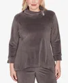 Alfred Dunner Calm Luxe Luxe Cowl Neck Top In Gray