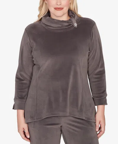 Alfred Dunner Calm Luxe Luxe Cowl Neck Top In Gray