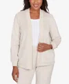 Alfred Dunner Petite Calm Luxe Open Front Rib Trim Cardigan In Neutral