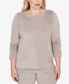 Alfred Dunner Petite Calm Luxe Shoulder Button Top In Gray
