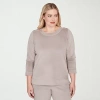 Alfred Dunner Calm Luxe Womens Boat Neck 3/4 Sleeve Sweatshirt In Gray