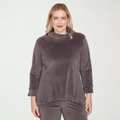 Alfred Dunner Calm Luxe Womens Cowl Neck 3/4 Sleeve T-shirt In Gray
