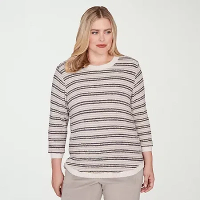 Alfred Dunner Calm Luxe Womens Crew Neck 3/4 Sleeve T-shirt In Gray