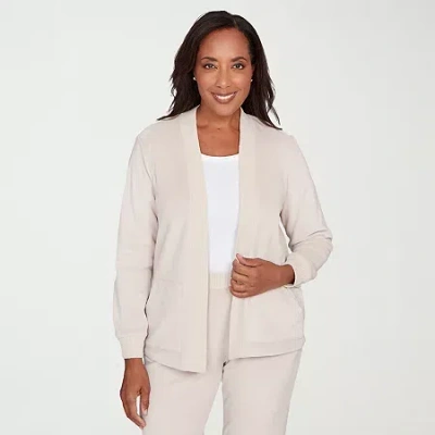 Alfred Dunner Calm Luxe Womens Long Sleeve Open Front Cardigan In White