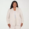 Alfred Dunner Calm Luxe Womens Plus Long Sleeve Open Front Cardigan In Neutral