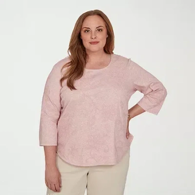 Alfred Dunner Camden Market Womens Crew Neck 3/4 Sleeve T-shirt In Pink