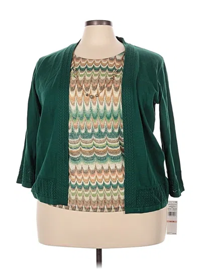 Alfred Dunner Cardigan Sweater In Green