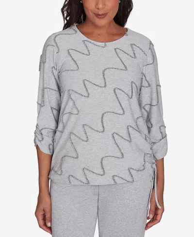 Alfred Dunner Casual Fridays Women's Diagonal Textured Crew Neck Top In Grey