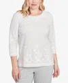 Alfred Dunner Casual Vibe Embellished Striped Crew Neck Top In White