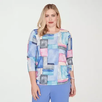 Alfred Dunner Casual Vibe Womens Crew Neck 3/4 Sleeve T-shirt In Multi