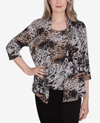 Alfred Dunner Classic Animal Melange Two In One Top In Neutral