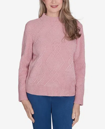 Alfred Dunner Classic Chenille Diamond Turtleneck Sweater In Rose