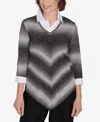Alfred Dunner Classic Chevron Ombre Woven Sweater In Charcoal