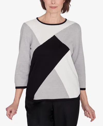 Alfred Dunner Classic Color Block Beaded Top In Gray