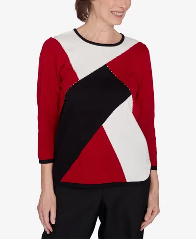 Alfred Dunner Classic Color Block Beaded Top In Red