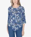 Alfred Dunner Classic Elegant Flower Top With Necklace In Denim