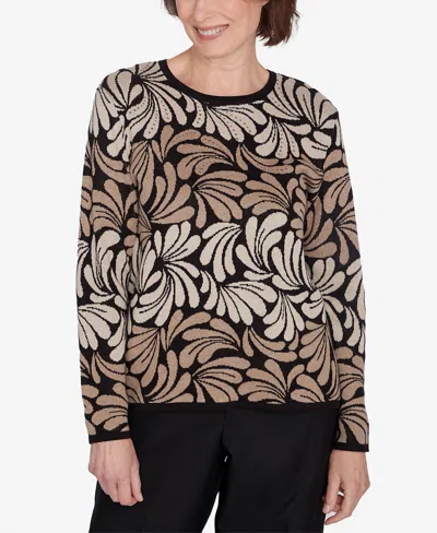 Alfred Dunner Classic Geometric Ombre Scroll Top In Tan