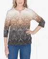Alfred Dunner Classic Ombre Beaded Keyhole Neck Top In Neutral