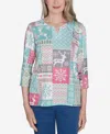 Alfred Dunner Petite Classics Reindeer Patch Work Top In Multi Green