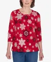 Alfred Dunner Classic Snowflake Infused Top In Red