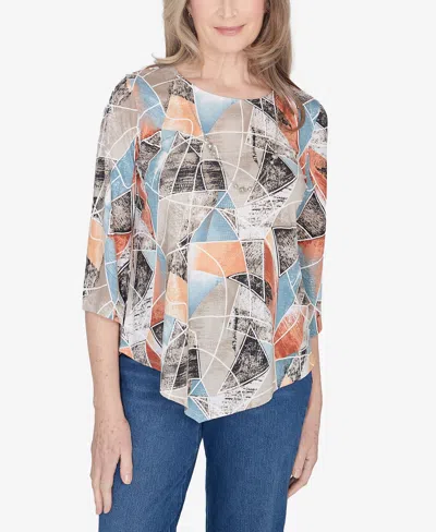 Alfred Dunner Classic Stained-glass Sharkbite Top In Multi