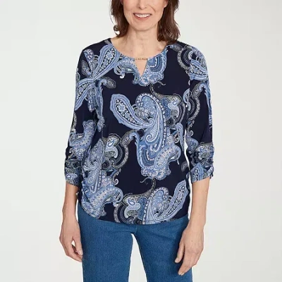 Alfred Dunner Classics Womens Crew Neck 3/4 Sleeve T-shirt In Multi