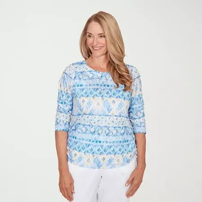 Alfred Dunner Classics Womens Crew Neck 3/4 Sleeve T-shirt In Multi