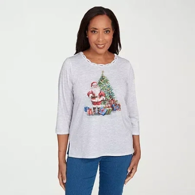 Alfred Dunner Classics Womens Crew Neck 3/4 Sleeve T-shirt In Gray