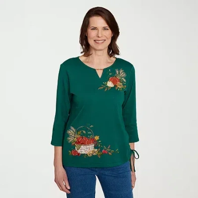 Alfred Dunner Classics Womens Crew Neck 3/4 Sleeve T-shirt In Green