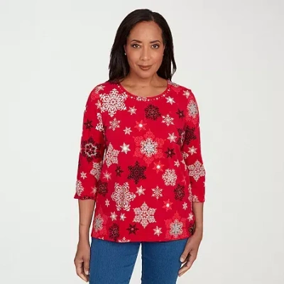 Alfred Dunner Classics Womens Crew Neck 3/4 Sleeve T-shirt In Red
