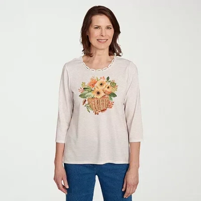 Alfred Dunner Classics Womens Crew Neck 3/4 Sleeve T-shirt In Sand