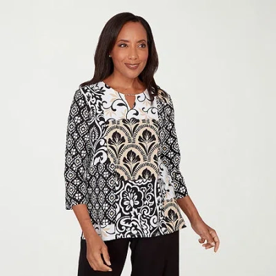 Alfred Dunner Classics Womens Crew Neck 3/4 Sleeve T-shirt In Multi