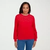 Alfred Dunner Classics Womens Crew Neck Long Sleeve Sweatshirt In Red