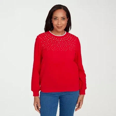 Alfred Dunner Classics Womens Crew Neck Long Sleeve Sweatshirt In Red