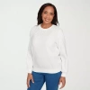 Alfred Dunner Classics Womens Crew Neck Long Sleeve Sweatshirt In White