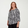 Alfred Dunner Plus Size Classic Puff Print Abstract Feather Crew Neck Top In Black