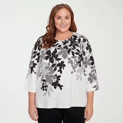 Alfred Dunner Classics Womens Plus Crew Neck 3/4 Sleeve T-shirt In Black