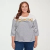 Alfred Dunner Plus Size Classic Sunflower Neckline Striped Top In Multi