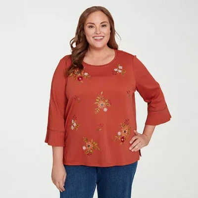 Alfred Dunner Classics Womens Plus Crew Neck 3/4 Sleeve T-shirt In Orange