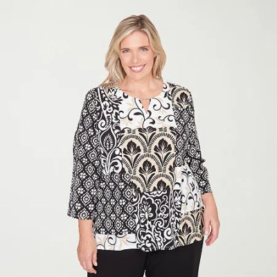 Alfred Dunner Classics Womens Plus Crew Neck 3/4 Sleeve T-shirt In Multi