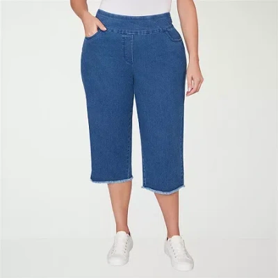 Alfred Dunner Classics Womens Plus Mid Rise Stretch Fabric Capri Jean In Blue