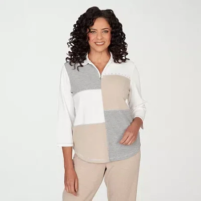 Alfred Dunner Comfort And Joy Womens 3/4 Sleeve Quarter-zip Pullover In Multi