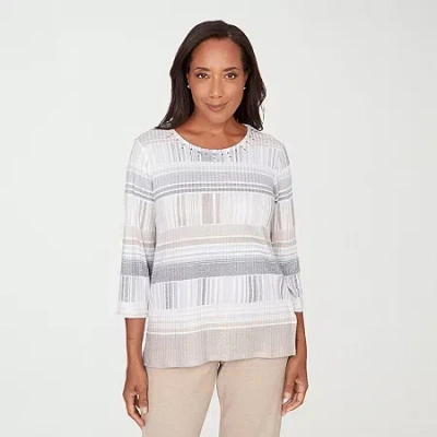 Alfred Dunner Comfort And Joy Womens Crew Neck 3/4 Sleeve T-shirt In Gray