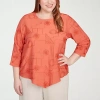 Alfred Dunner Copper Canyon Womens Plus Crew Neck 3/4 Sleeve Blouse In Orange