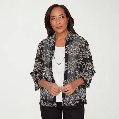 Alfred Dunner Detail Driven Womens 3/4 Sleeve Layered Top In Black